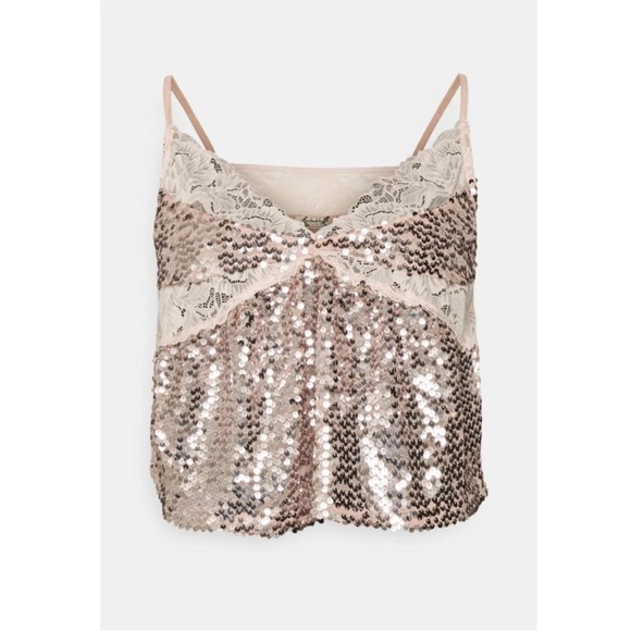 FREE PEOPLE Tank | FP Right Rhythm Sequin Cami / Champagne Pink Lace NWT - Picture 5 of 10